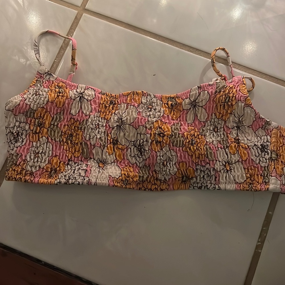 triangl swimwear Pink White and Yellow Floral Bikini Top